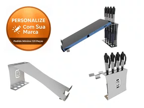 Suporte Para Celular/Tablet Com Porta Caneta Em Aço Inox Escovado