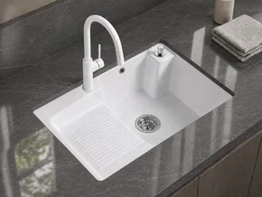 Tanque Cerâmico para Lavanderia com Torneira Extensível Branco 71x48cm