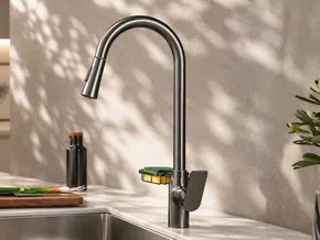 Torneira Monocomando Titânio Concept Extensível Com Porta Esponja Para Cozinha