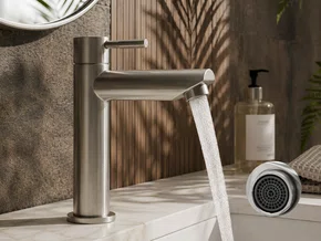 Torneira de Bancada Em Aço Inox Escovado Para Lavabo Banheiro 1/4 de Volta