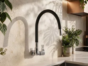 Torneira DQI de Parede Com Bica Flexível e Arejador Para Cozinha Área de Serviço Lavabo
