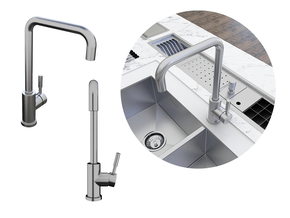 Torneira Monocomando Kitchen Em Aço Inox Escovado Com Bica Giratória e Arejador