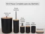 Kit Banheiro 6 Peças Elegance Preto com Detalhes em Bambu