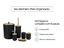 Kit Banheiro 6 Peças Elegance Preto com Detalhes em Bambu