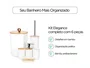 Kit Banheiro 6 Peças Elegance Branco com Detalhes em Bambu