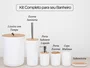 Kit Banheiro 6 Peças Elegance Branco com Detalhes em Bambu