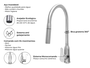 Torneira Monocomando Versatile Extensível Em Aço Inox 304 Escovado Bica Giratória e Arejador